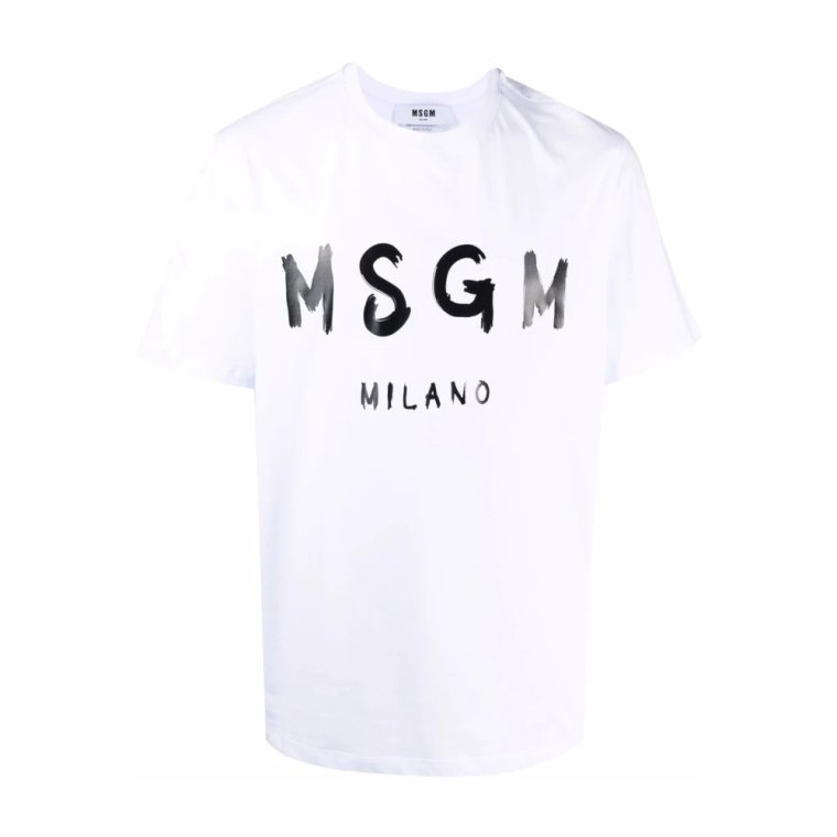 Bawełniany T-shirt z nadrukiem Logo Biały Msgm