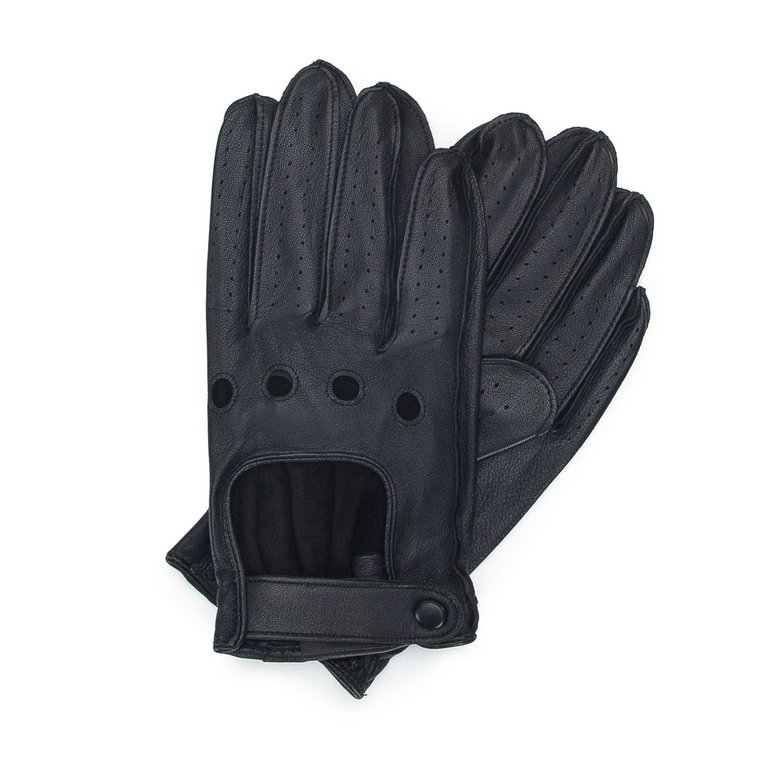 Samochodowe rękawiczki męskie czarne ze skóry naturalnej czarne