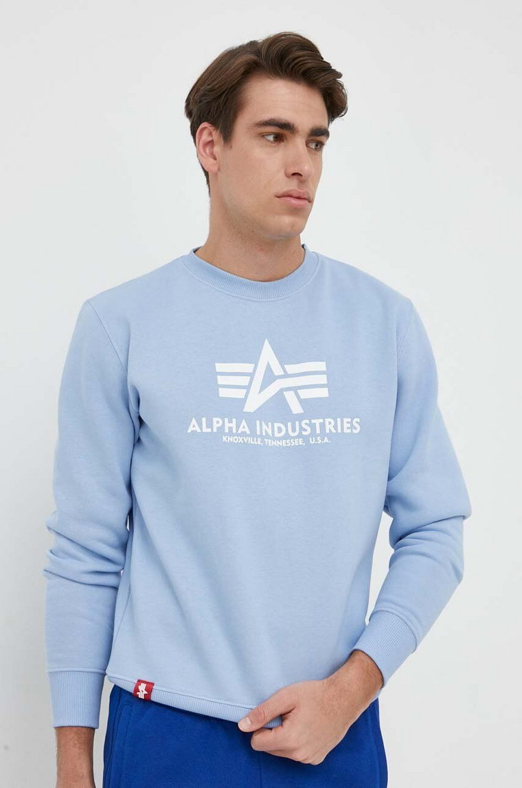 Alpha Industries bluza męska kolor niebieski z nadrukiem