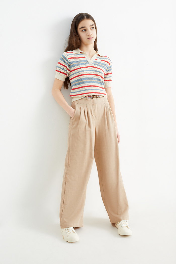 C&A Spodnie tekstylne z paskiem, Brązowy, Rozmiar: 104