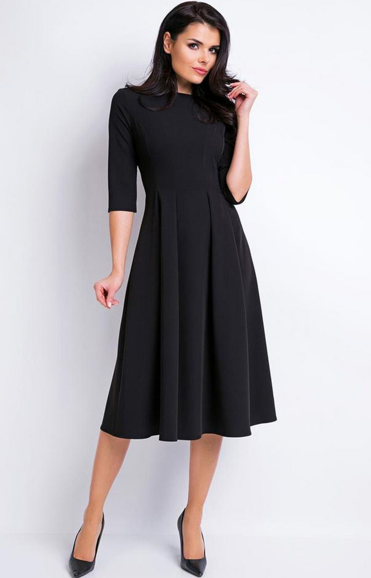 Klasyczna rozkloszowana sukienka czarna A159, Kolor czarny, Rozmiar M, Awama