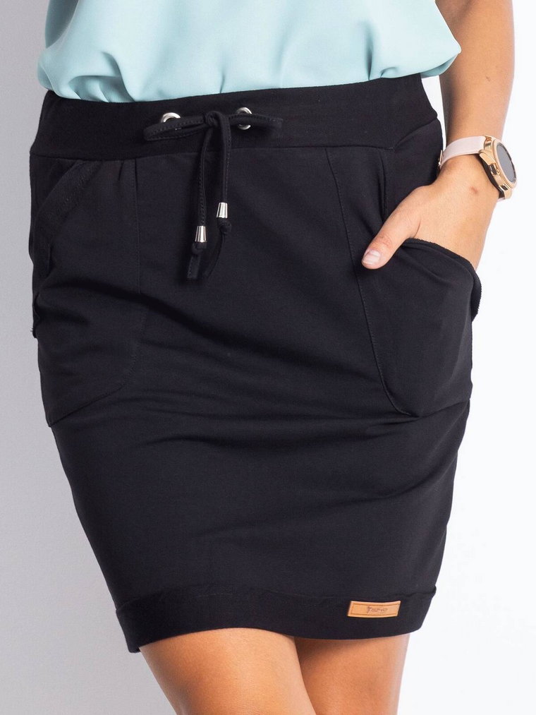 Spódnica dresowa czarny casual długość mini kieszenie