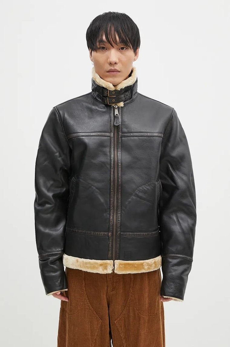 Alpha Industries kurtka skórzana B3 Leather męska kolor brązowy przejściowa 148114