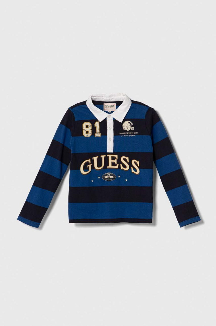 Guess longsleeve bawełniany dziecięcy kolor niebieski wzorzysty