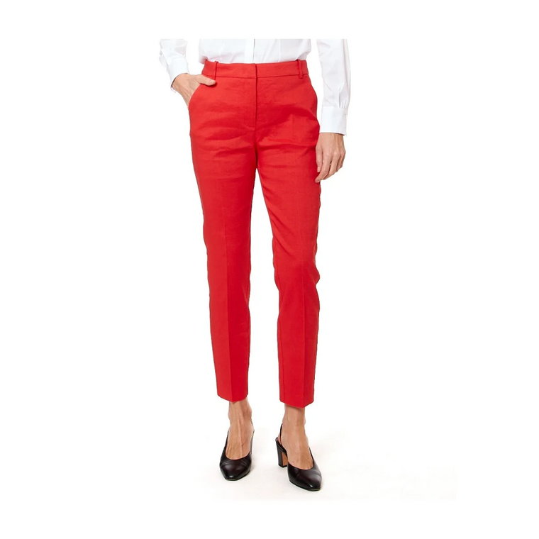 Czerwone Elastyczne Spodnie lniane Pinko