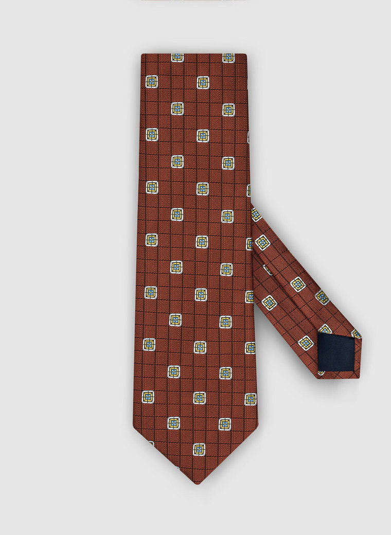 Rudy krawat męski w geometryczny wzór
