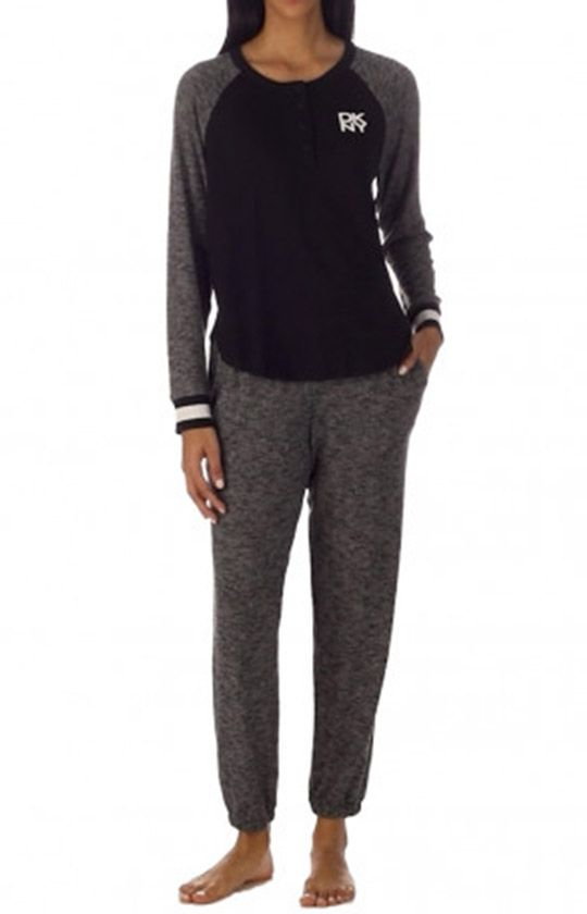 DKNY piżama z długimi rękawami i długimi spodniami YI2922593, Kolor czarny melanż, Rozmiar XS, DKNY