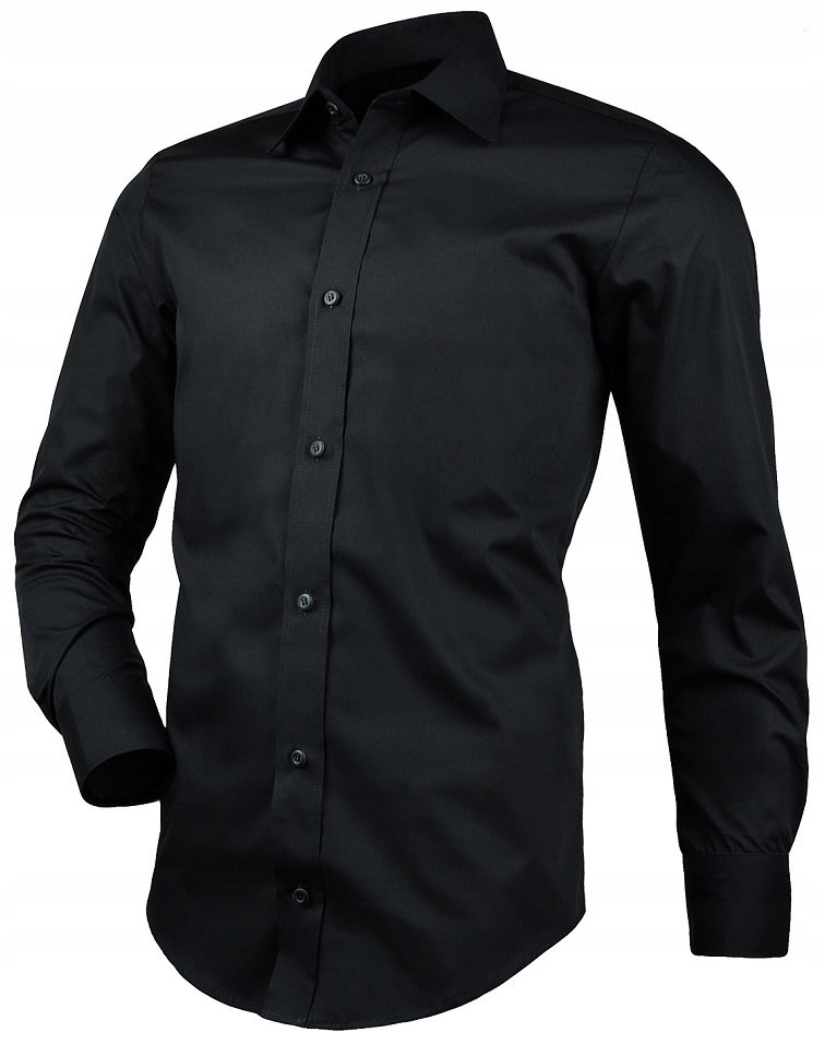 Koszula Męska Victorio Slim XL satynowa gładka czarna z elastanem