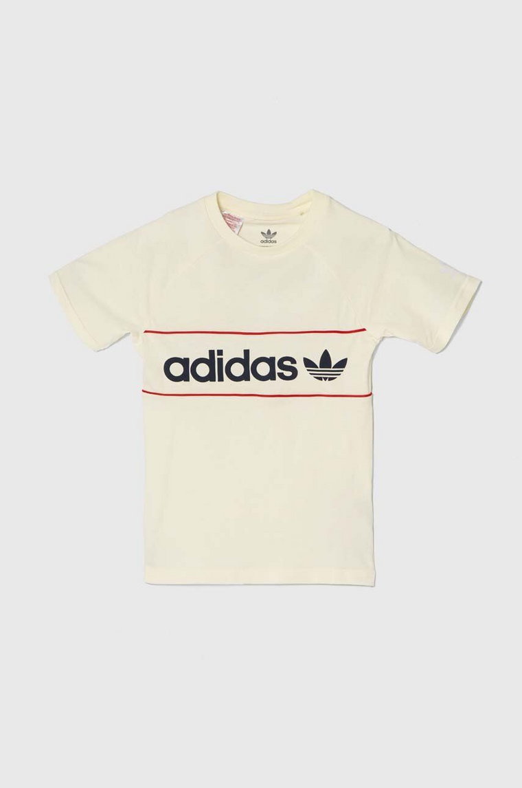 adidas Originals t-shirt bawełniany dziecięcy kolor beżowy wzorzysty