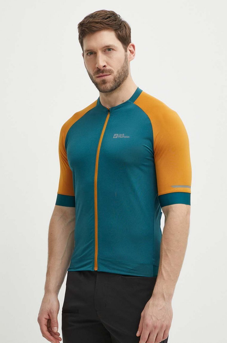 Jack Wolfskin t-shirt rowerowy Gravex kolor zielony wzorzysty