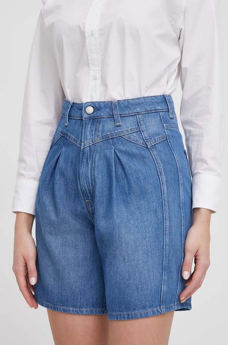 Pepe Jeans szorty jeansowe damskie kolor niebieski gładkie high waist