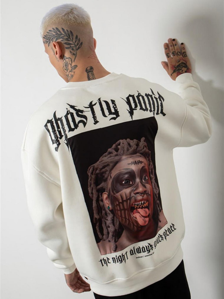 Bluza Bez Kaptura Oversize Męska Biała Machinist Ghostly Panic