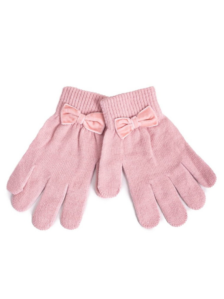 Rękawiczki dziewczęce pięciopalczaste różowe z kokardką 16 cm