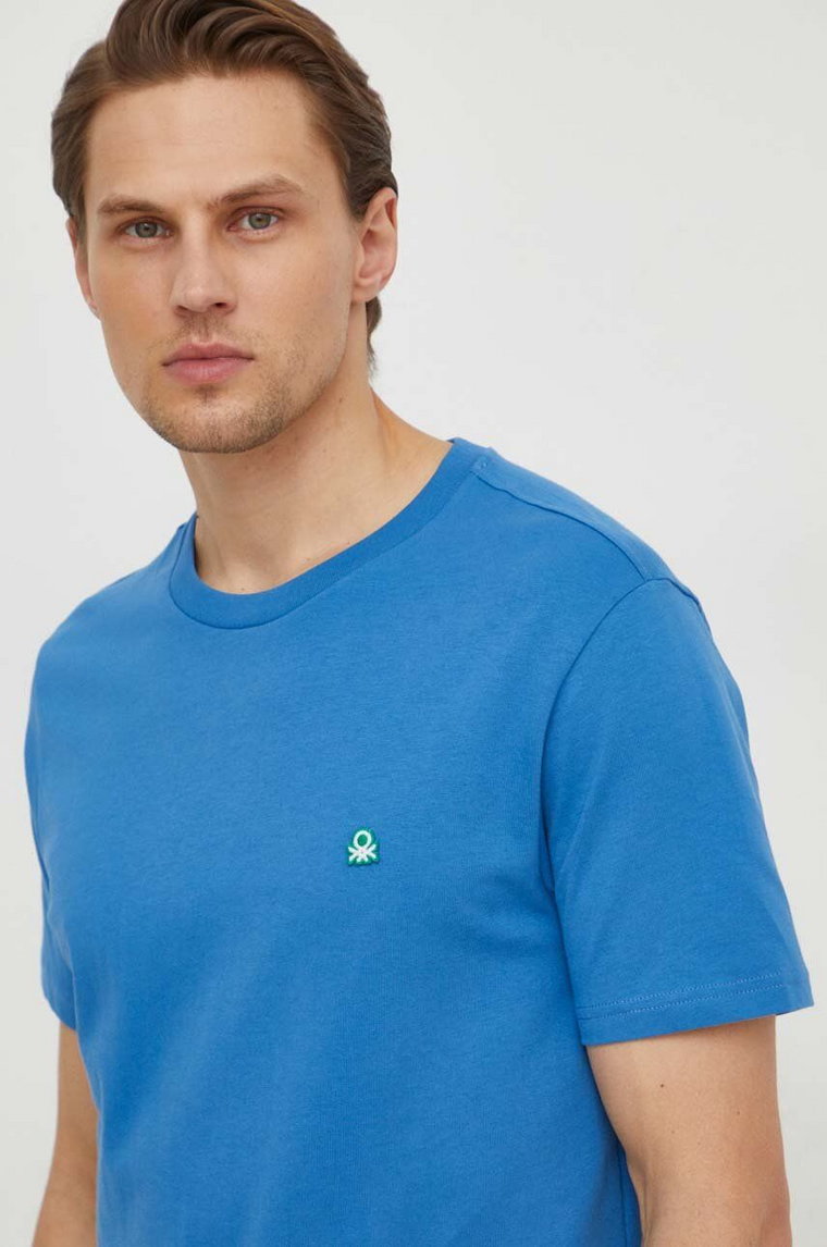 United Colors of Benetton t-shirt bawełniany męski kolor niebieski gładki