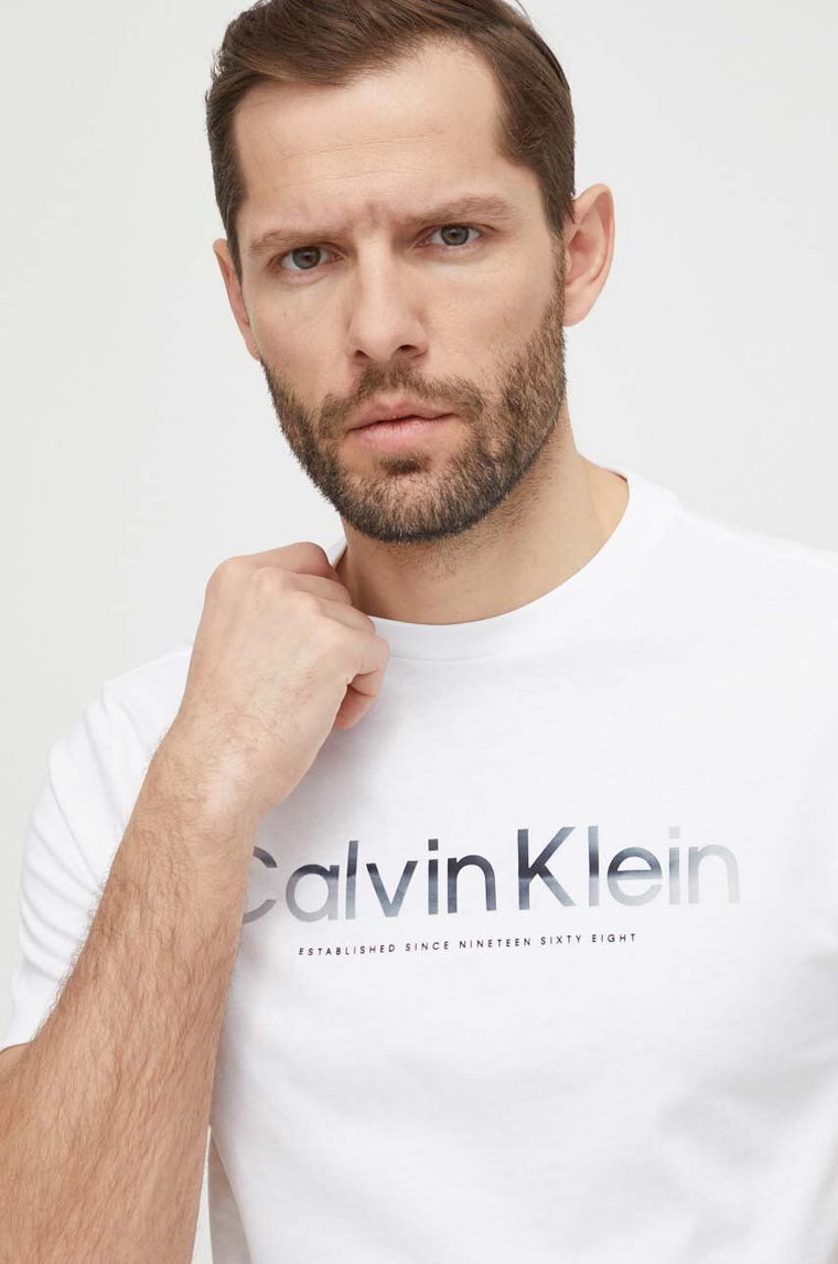 Calvin Klein t-shirt bawełniany męski kolor biały z nadrukiem