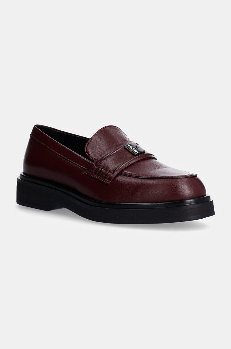 Calvin Klein mokasyny skórzane LOAFER W/HW LTH damskie kolor bordowy na platformie HW0HW02182