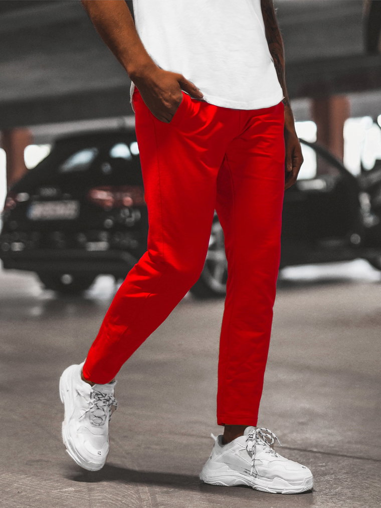 Spodnie dresowe męskie czerwone b/18203022z