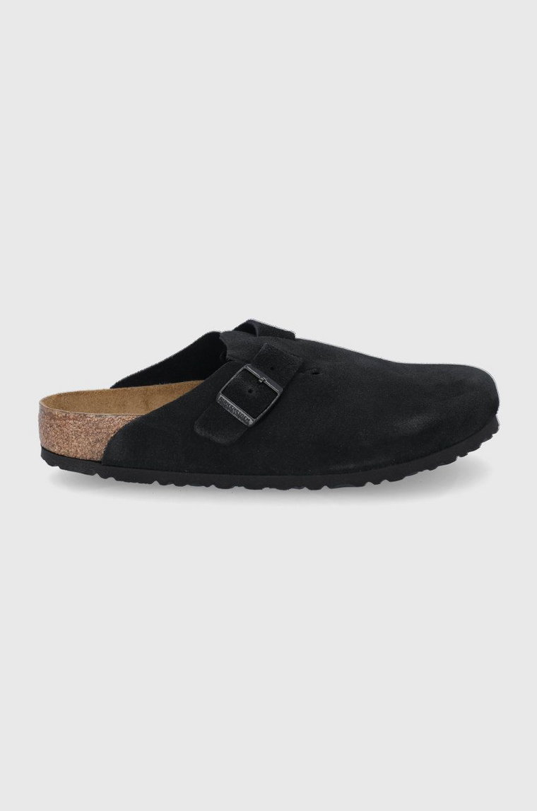 Birkenstock Klapki zamszowe Boston kolor czarny 660471