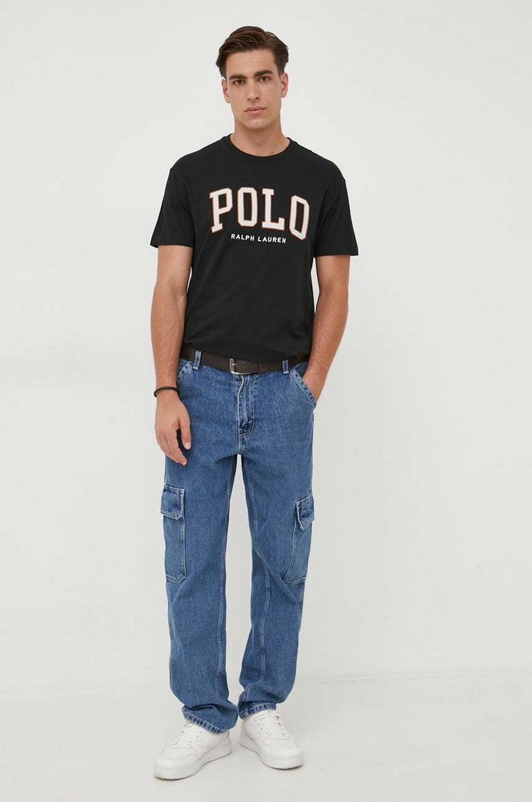 Polo Ralph Lauren t-shirt bawełniany kolor czarny z aplikacją
