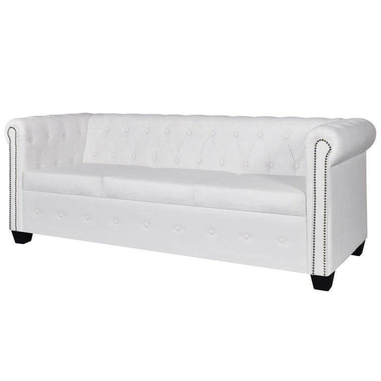 Sofa Chesterfield 3-osobowa, VidaXL, biała, 200,5x76x70 cm