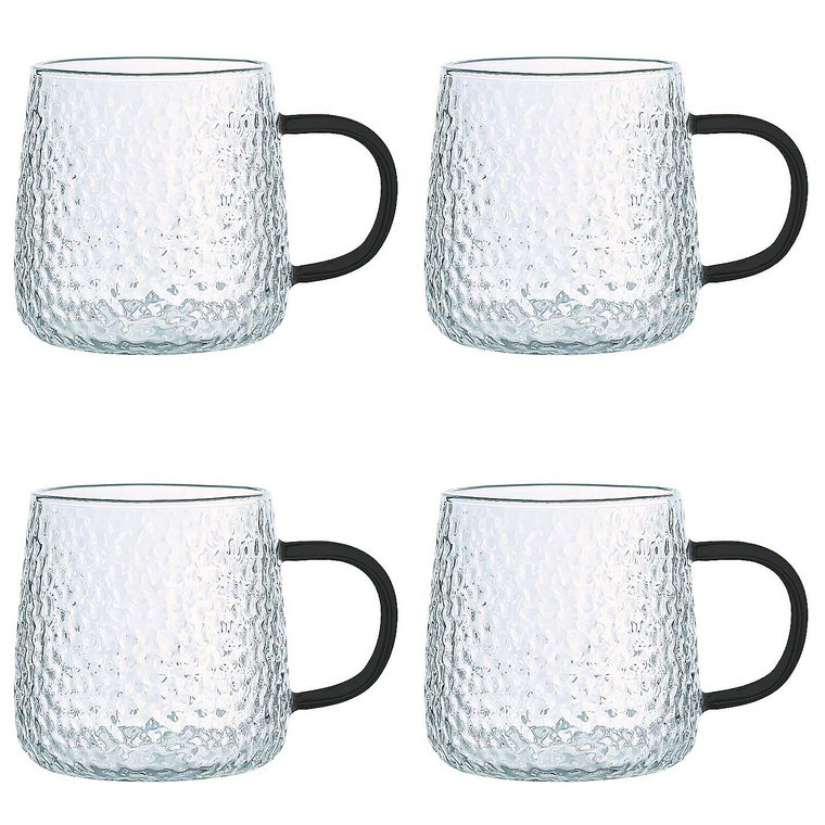 Szklanki żłobione MG Home Deco, 4 sztuki, 350 ml, z czarnym uchem