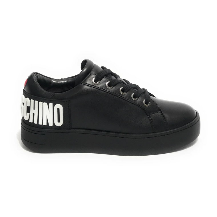 Czarny skórzany Love Sneaker z okrągłym noskiem Moschino