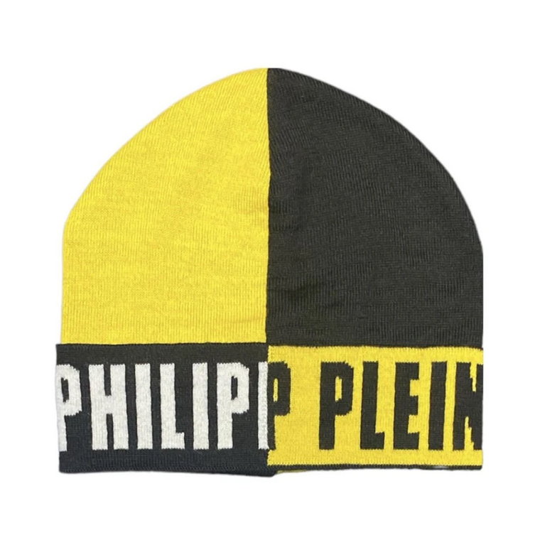 Czarno-Żółta Wełniana Czapka z Logo Philipp Plein
