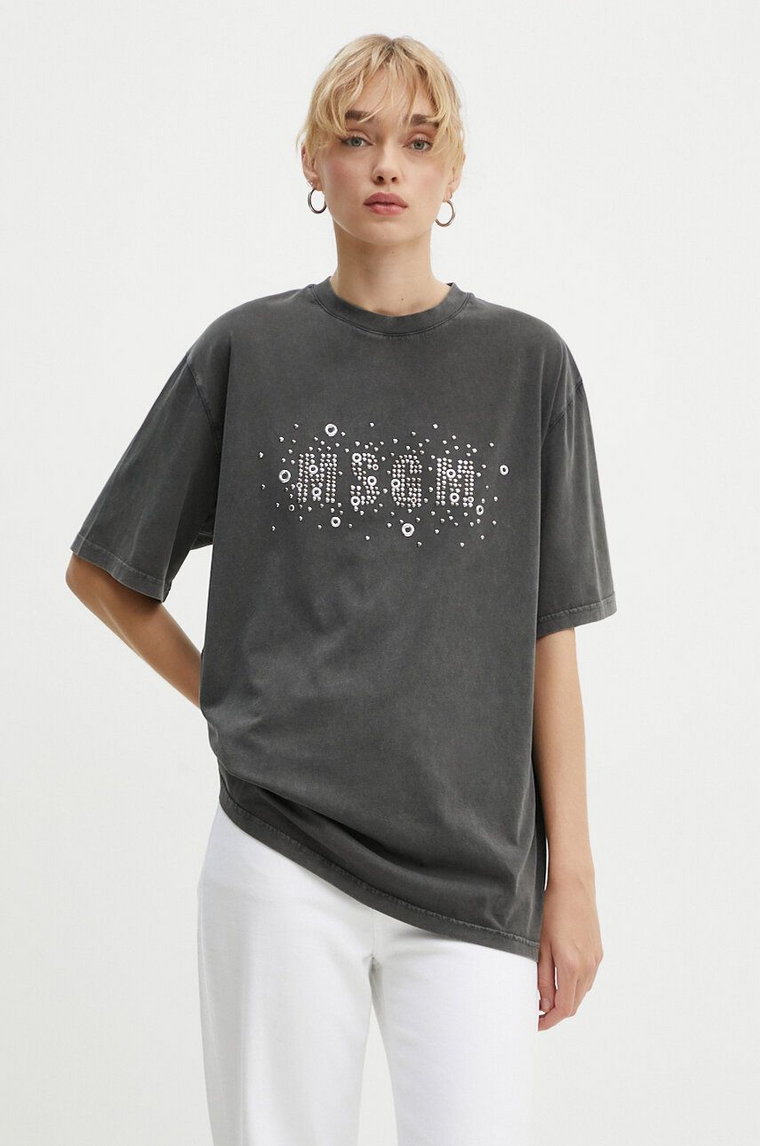 MSGM t-shirt bawełniany damski kolor szary 3741MDM119.247586