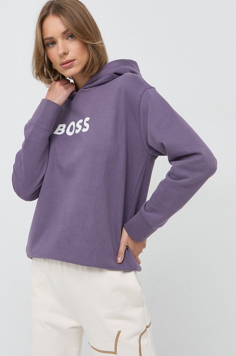 BOSS bluza bawełniana damska kolor fioletowy z kapturem 50468367