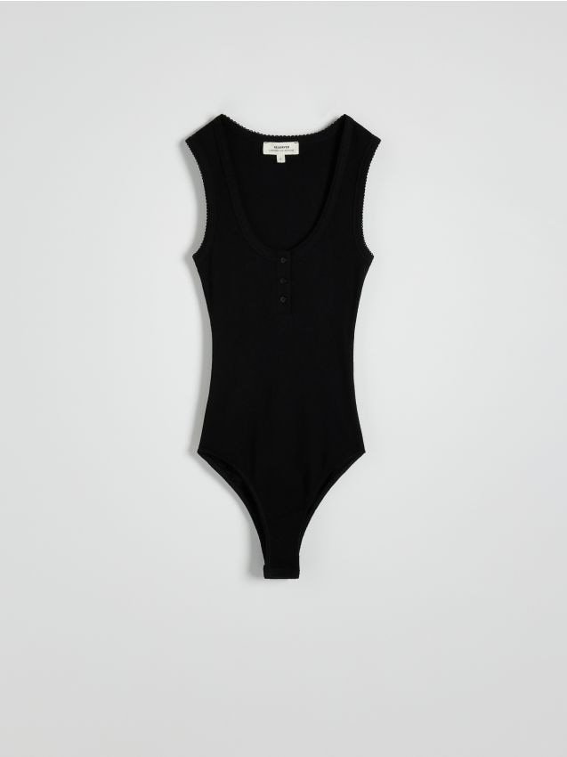 Reserved - Bawełniane body slim - czarny