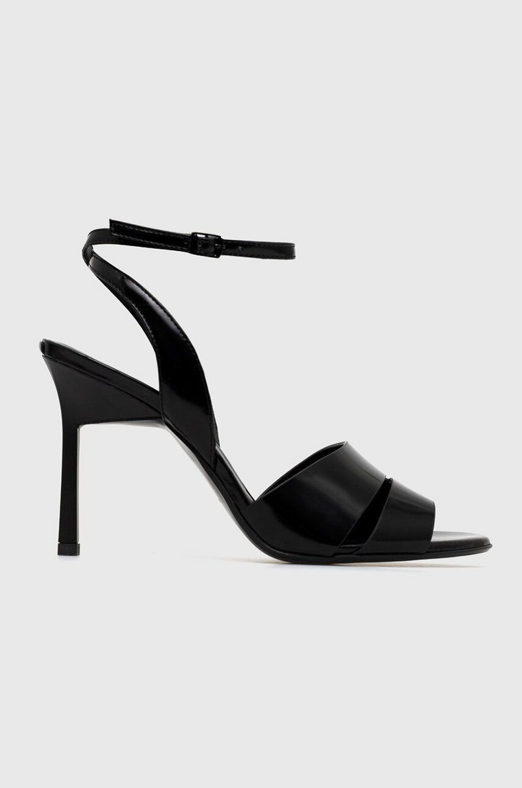 Calvin Klein sandały skórzane GEO STIL SANDAL 90HH kolor czarny HW0HW01462
