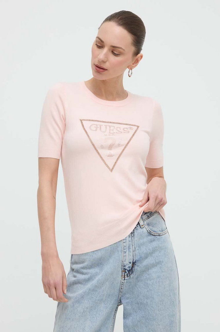 Guess t-shirt KAYLA damski kolor różowy W4GR23 Z2NQ2
