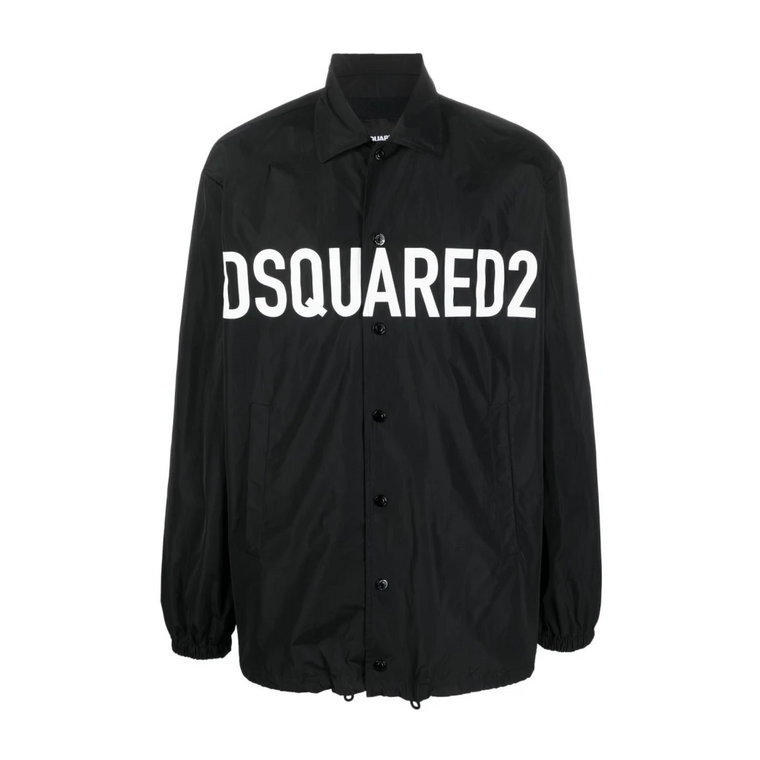 Czarna Kurtka z Logo z Mieszanki Lnu Dsquared2