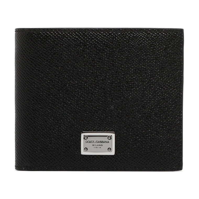 Czarna skórzana portmonetka złożona na pół Dolce & Gabbana