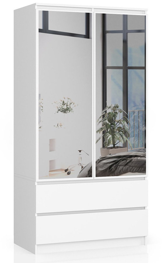 Biała dwudrzwiowa szafa z lustrem - Ellori