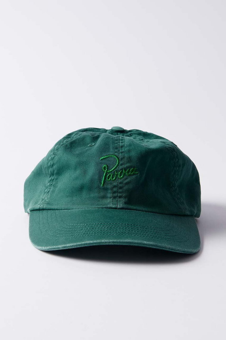 by Parra czapka z daszkiem bawełniana Script Logo 6 Panel Hat kolor zielony gładka 51272
