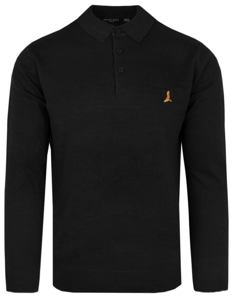 Dzianinowy Lekki Sweter w Stylu Longsleeve Polo  Brave Soul - Czarny