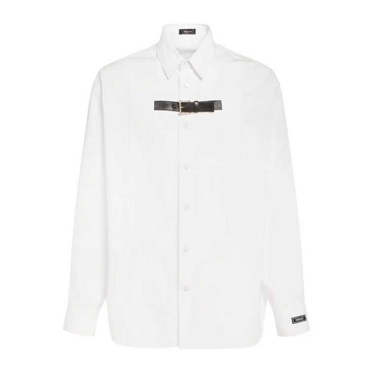 Biała Koszula z Bawełny z Guzikami z Perłową Powłoką Versace