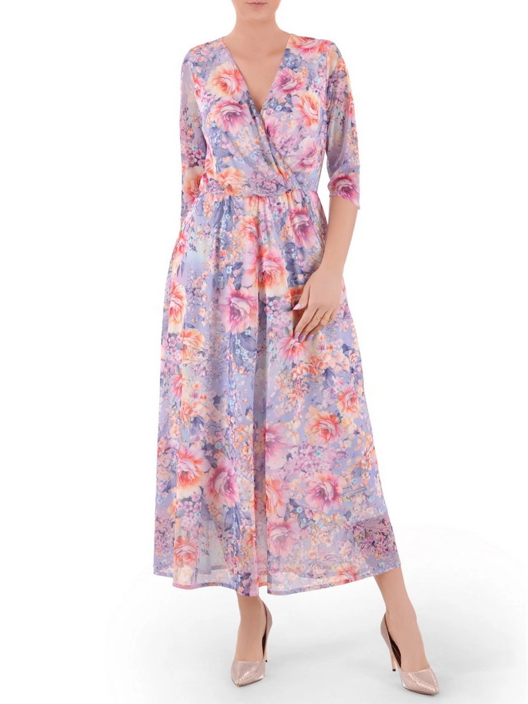 Sukienka w kwiaty, kopertowa maxi na lato w rozkloszowanym fasonie 37961