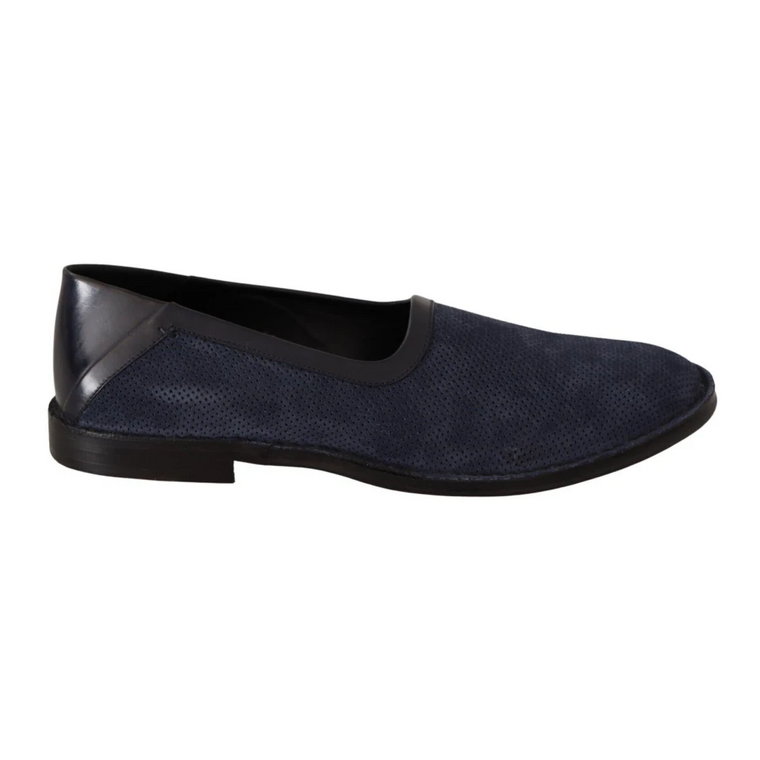 Blue Leather Perforated Slip On Loafers Dolce & Gabbana