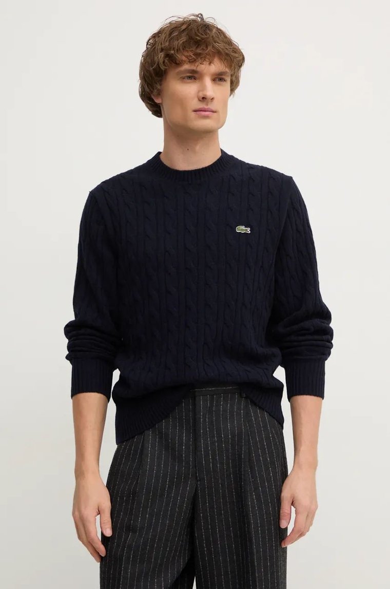 Lacoste sweter wełniany męski kolor granatowy  AH2924