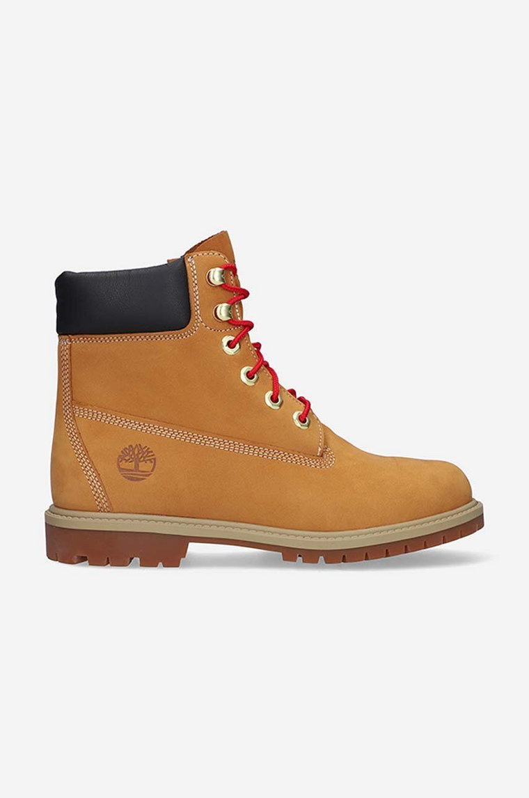 Timberland workery zamszowe Heritage 6 In Waterproof kolor brązowy na płaskim obcasie A2G4R-BROWN