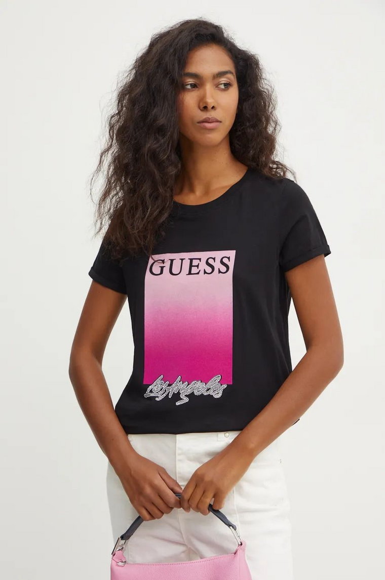 Guess t-shirt bawełniany damski kolor czarny W4BI30 JA914