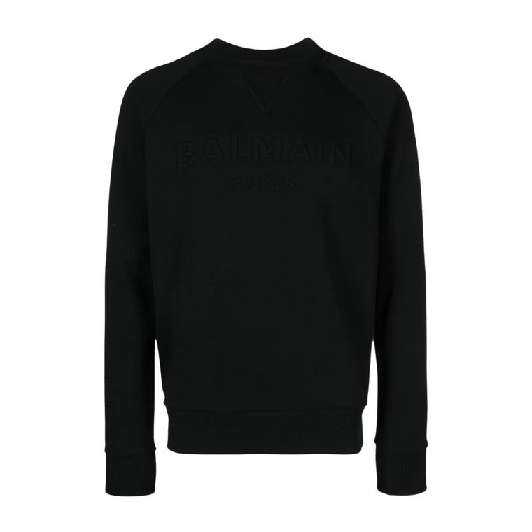 Czarny Ss23 Bawełniany Sweter z Okrągłym Dekoltem Balmain