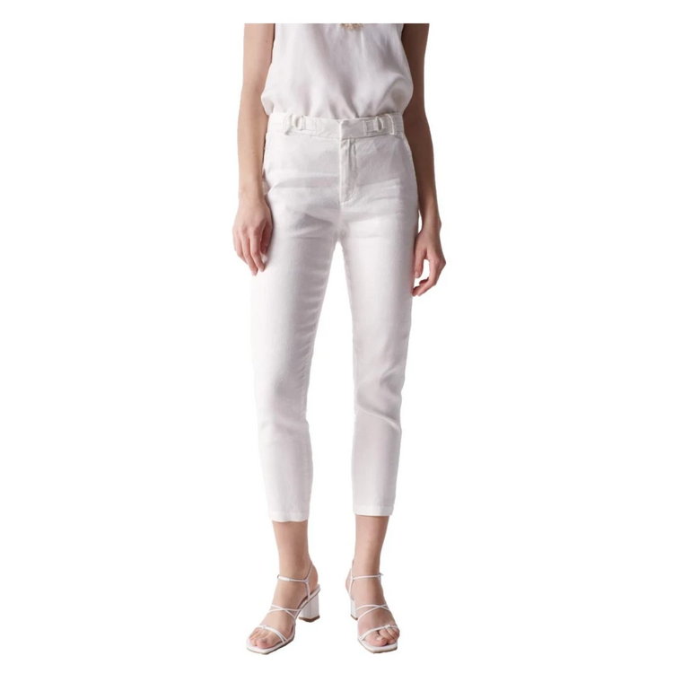 Slim Cropped lniane Spodnie Chino Salsa