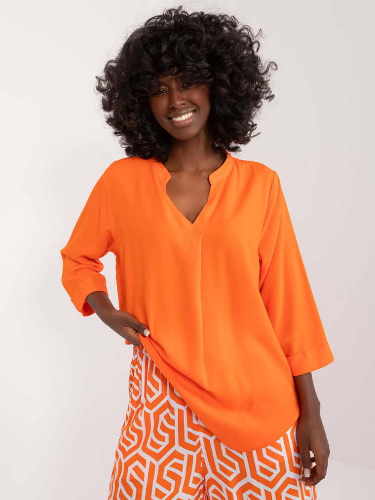 Bluzka koszulowa pomarańczowy casual codzienna dekolt w kształcie V rękaw długi
