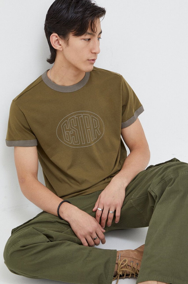 G-Star Raw t-shirt bawełniany męski kolor zielony z nadrukiem