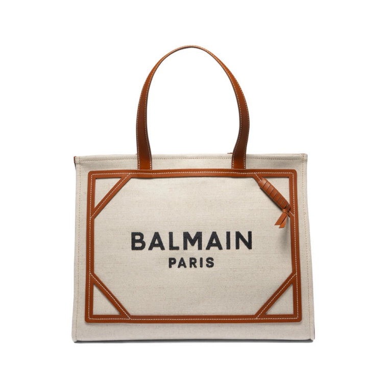 Beżowa Torba Shopper z Elementami Skóry Balmain