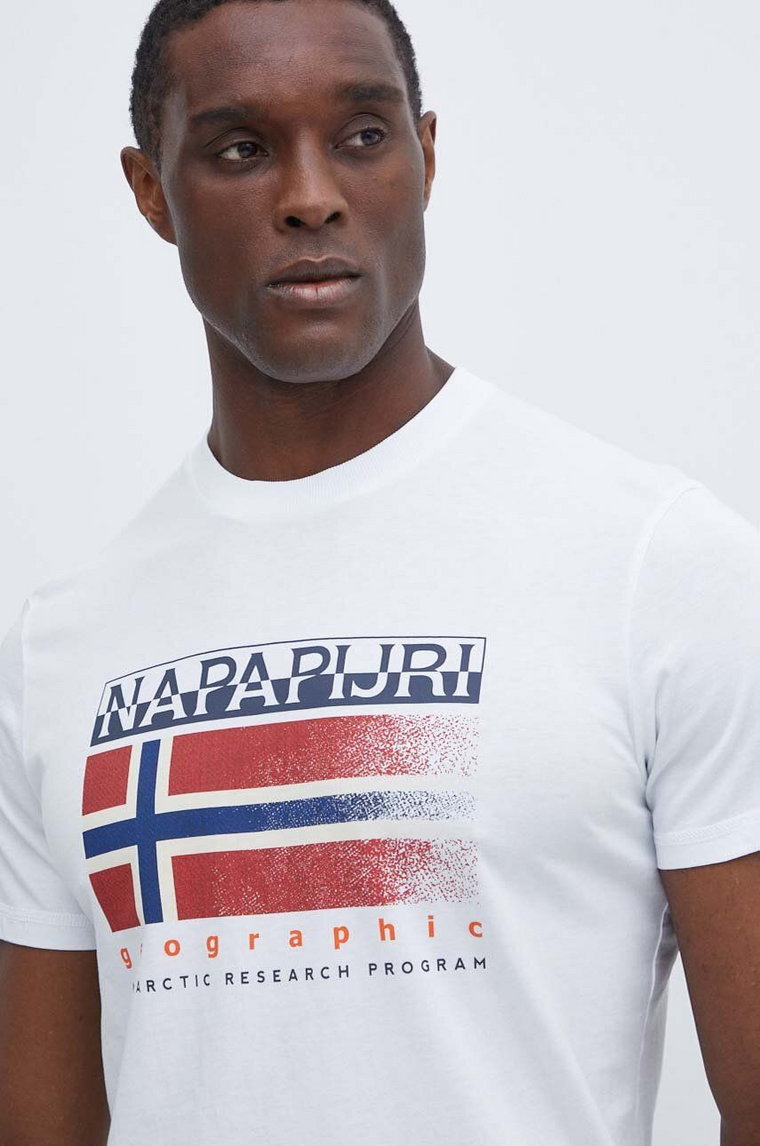 Napapijri t-shirt bawełniany S-Kreis męski kolor biały z nadrukiem NP0A4HQR0021