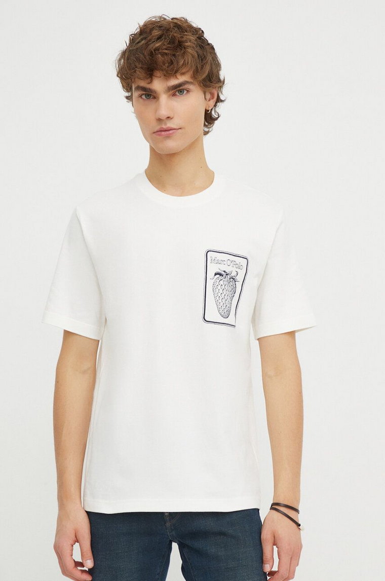 Marc O'Polo t-shirt bawełniany męski kolor beżowy z aplikacją 420201651028